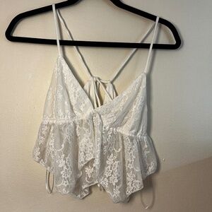 PAPERMOON Hanky Lace Womens Babydoll Top - S - White